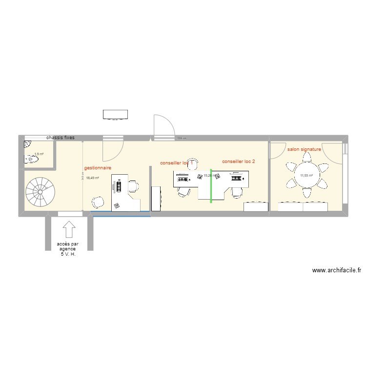 amenagement agence 3 VH chiffrage. Plan de 4 pièces et 52 m2