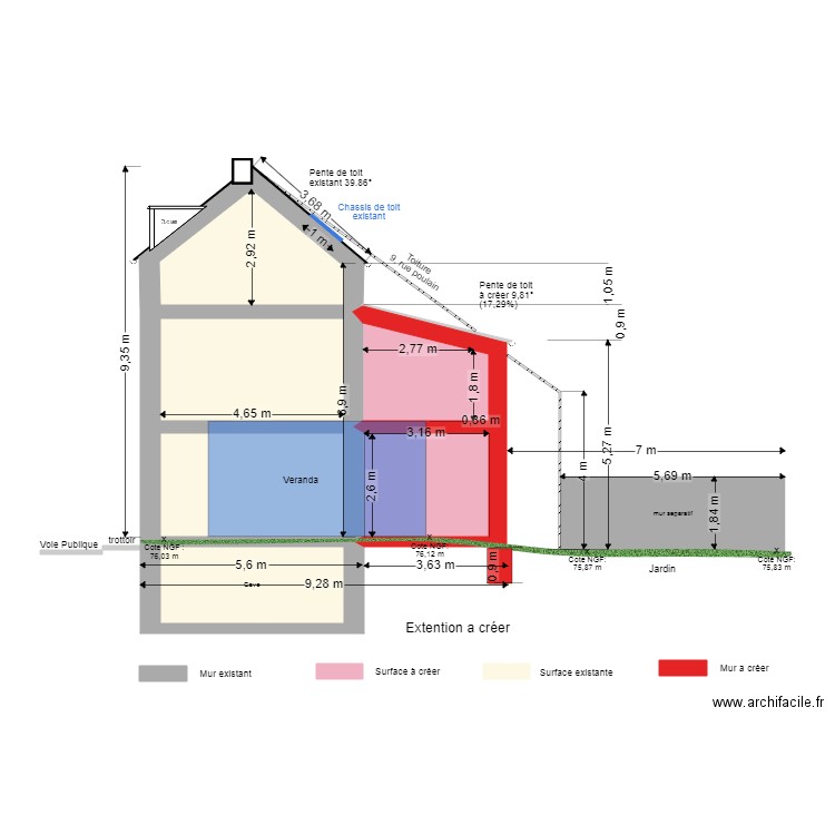 Projet en coupe projet 1. Plan de 6 pièces et 57 m2