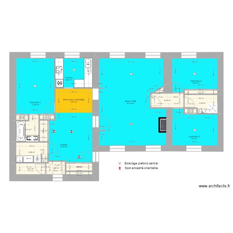 LEMAITRE. Plan de 21 pièces et 113 m2