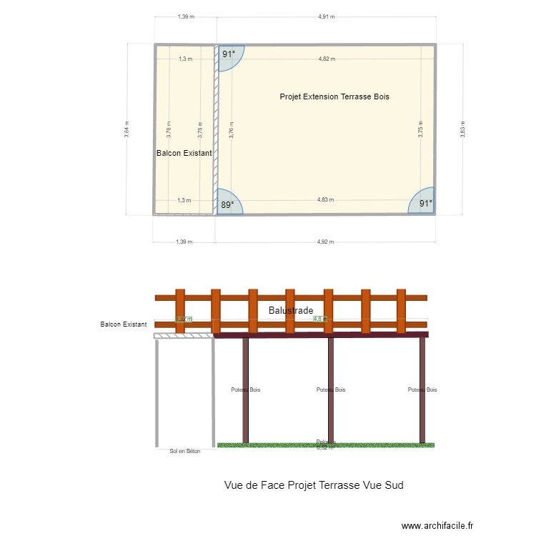 Plan 2 D Projet Terrasse. Plan de 2 pièces et 23 m2