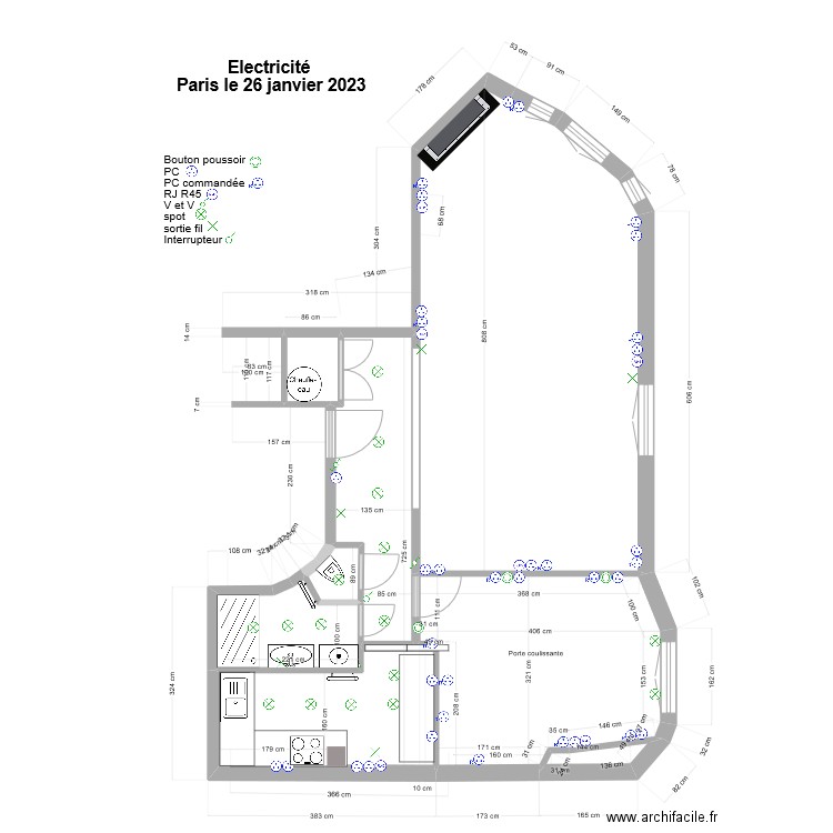 PPP ELECTRICITE. Plan de 8 pièces et 55 m2