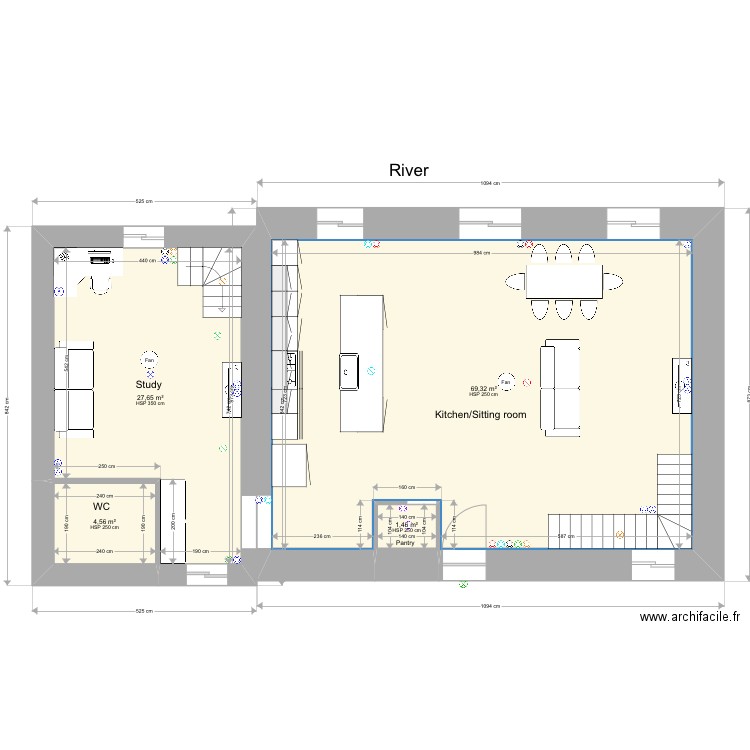 Castillon kitchen/sitting room . Plan de 4 pièces et 103 m2