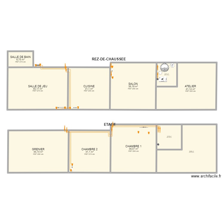 HURE - Chauffage central. Plan de 11 pièces et 337 m2