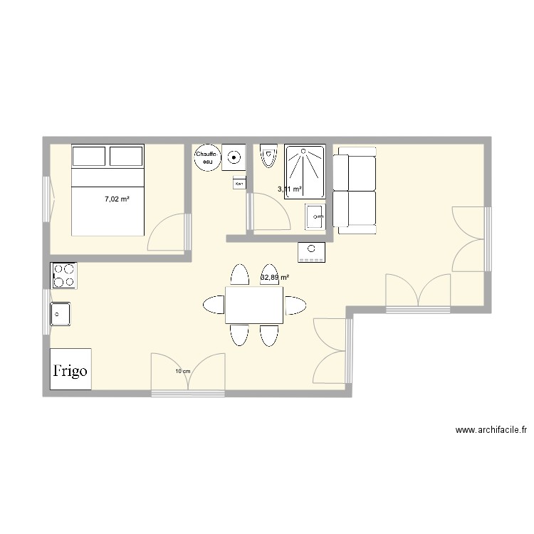 studio3. Plan de 3 pièces et 43 m2