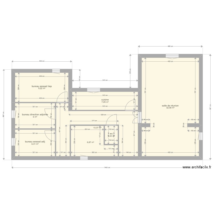 bureau sessad. Plan de 8 pièces et 83 m2