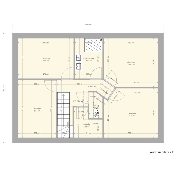 seillier  etage 1. Plan de 8 pièces et 59 m2