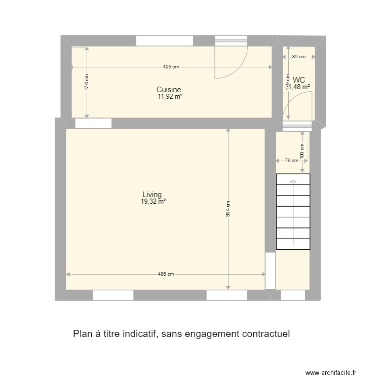 buisson premier étage . Plan de 3 pièces et 33 m2