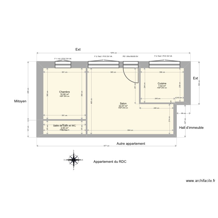 Leclercq 1. Plan de 4 pièces et 43 m2