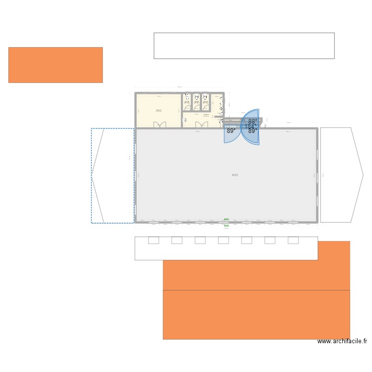 salle des fetes. Plan de 8 pièces et 266 m2