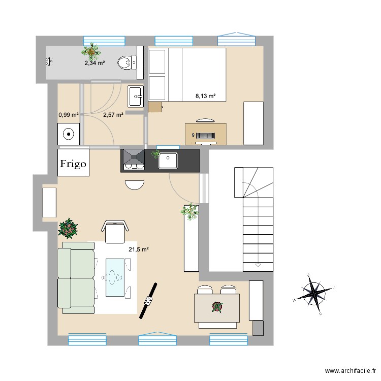 Appart Groenburgwal. Plan de 5 pièces et 36 m2