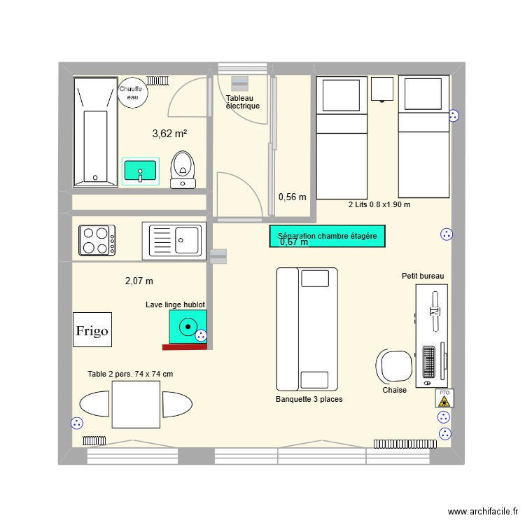 Studio PA ameublement 2. Plan de 6 pièces et 32 m2