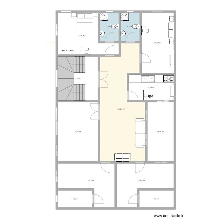 ETAGE SENEGAL. Plan de 13 pièces et 159 m2