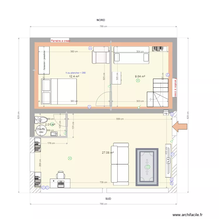 Etage Etable Laiterie Pinceloup Option1. Plan de 