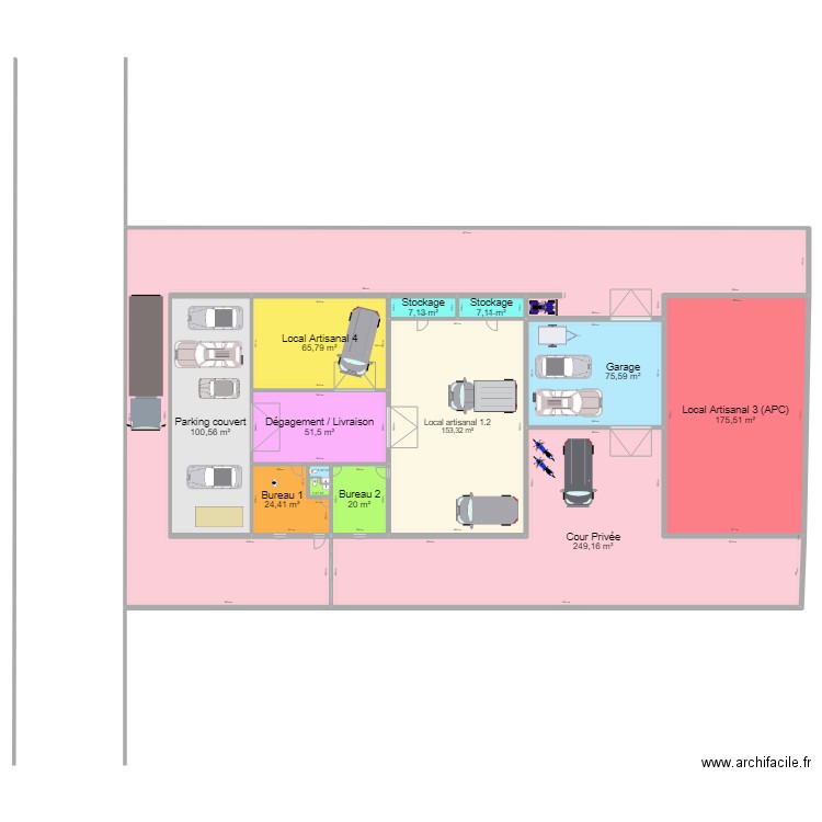 Atelier APC 2 locaux artisanaux. Plan de 14 pièces et 1316 m2