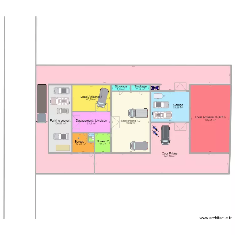 Atelier APC 2 locaux artisanaux. Plan de 