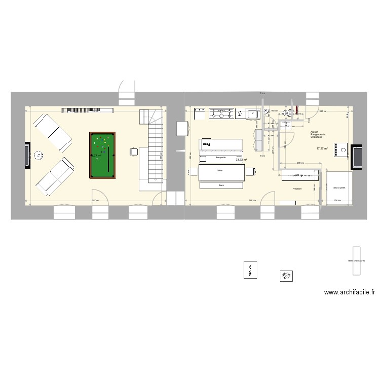 Sibinel Rez de chaussee. Plan de 3 pièces et 95 m2