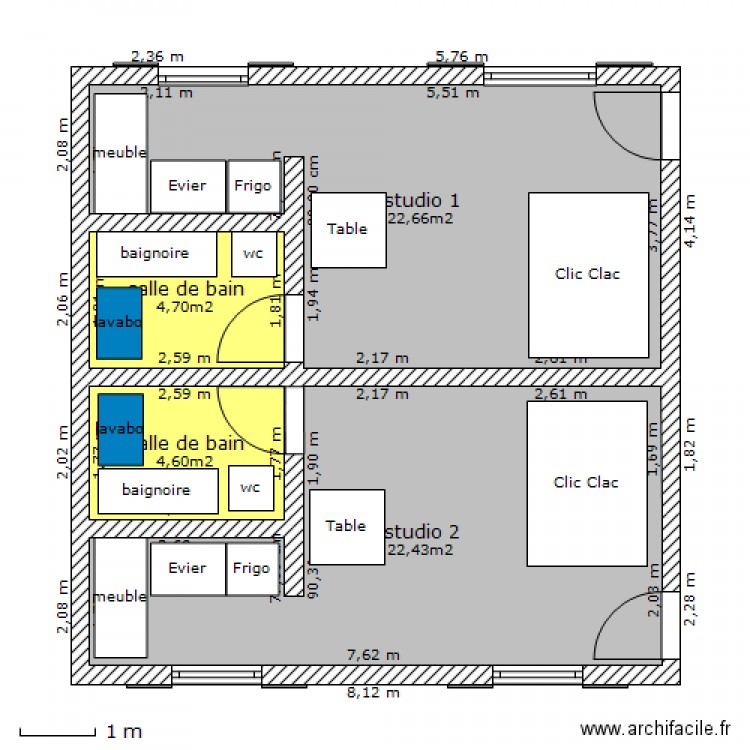 double studio 2. Plan de 0 pièce et 0 m2