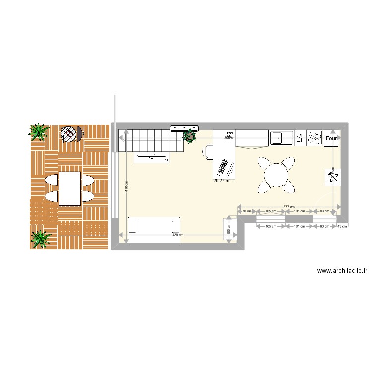 volx extension. Plan de 4 pièces et 35 m2