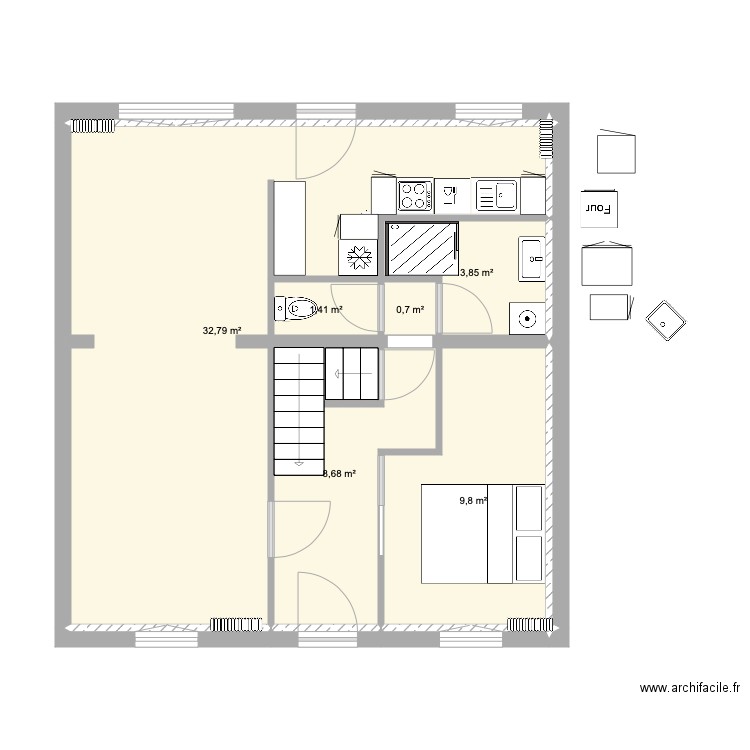 DamousRéflexions. Plan de 6 pièces et 57 m2