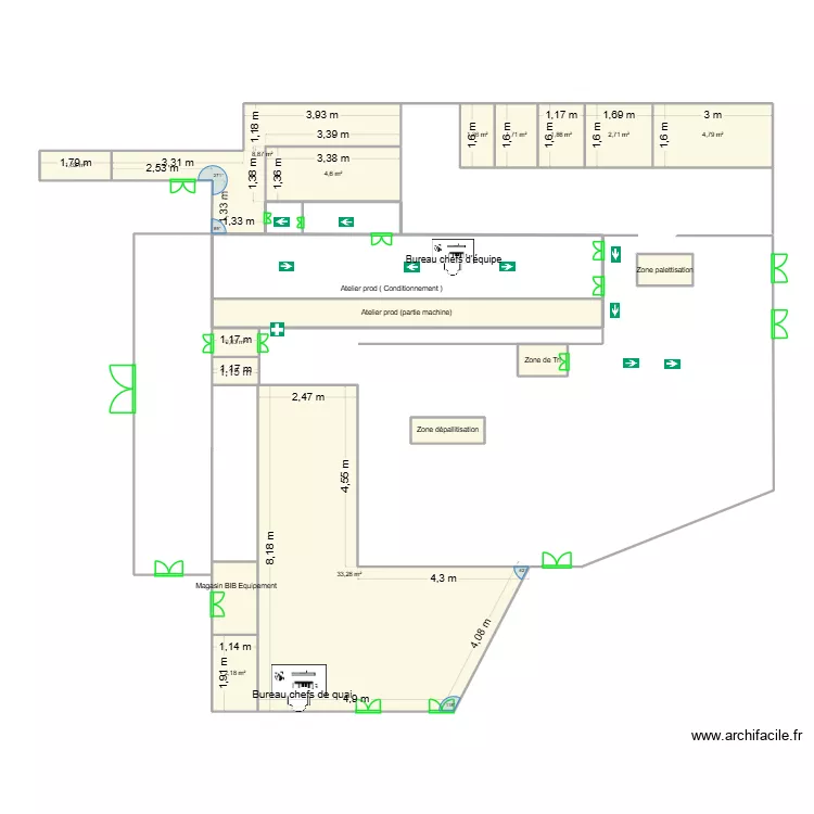 Evacuation. Plan de 17  et 91 m²