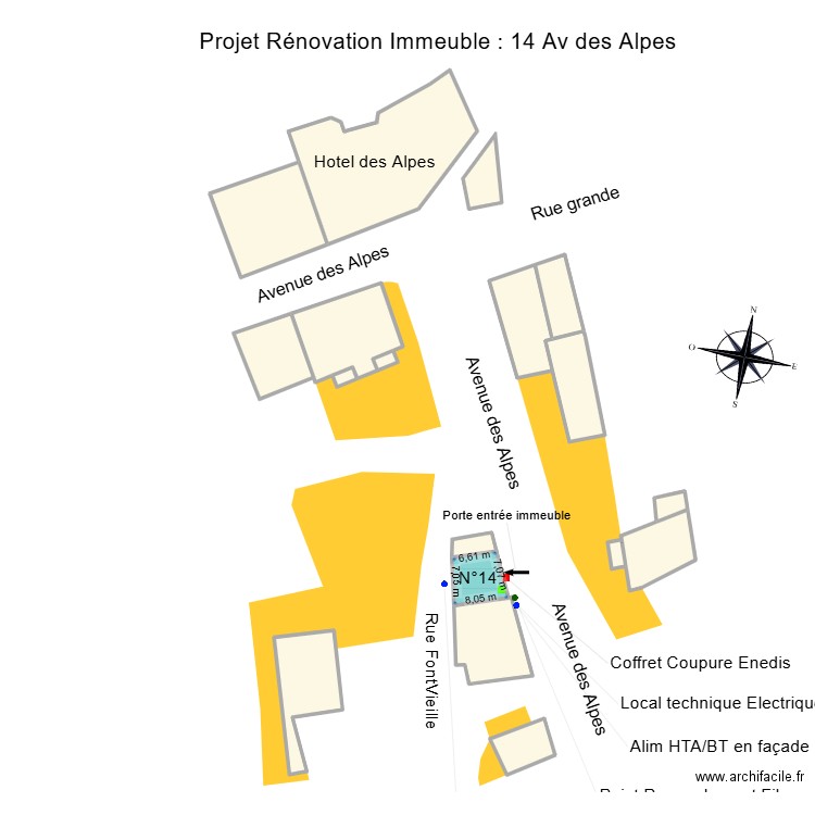 Plan de masse 14 Av des Alpes. Plan de 18 pièces et 1546 m2