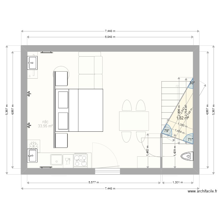 maison vouille. Plan de 2 pièces et 36 m2