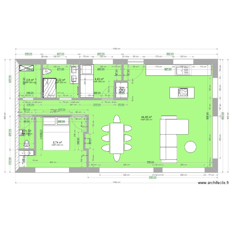 projet FINAL. Plan de 6 pièces et 67 m2