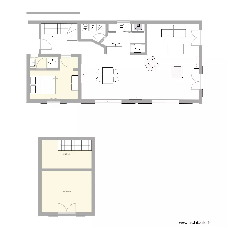 plan maison en longueur &agrave; &eacute;tage. Plan de 