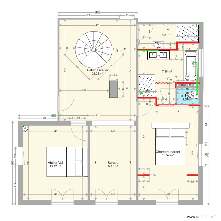 Chambre lit centrale V2. Plan de 0 pièce et 0 m2