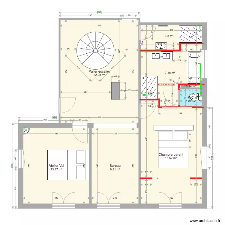 Chambre lit centrale V2. Plan de 