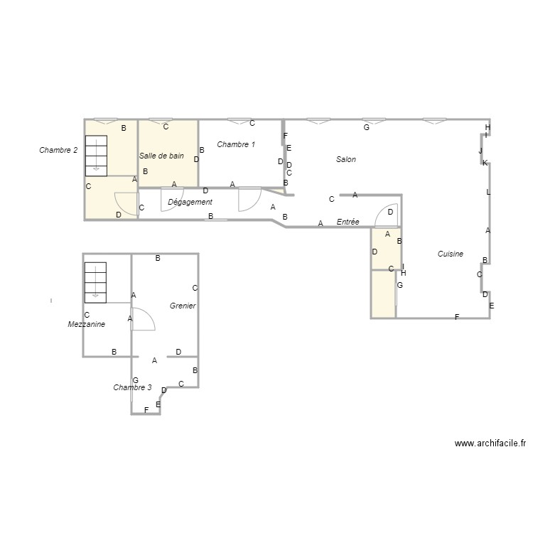 Croquis BLOCH. Plan de 6 pièces et 8 m2