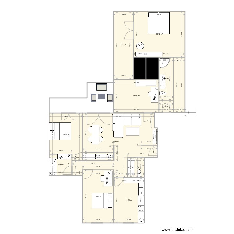 appartement. Plan de 15 pièces et 139 m2