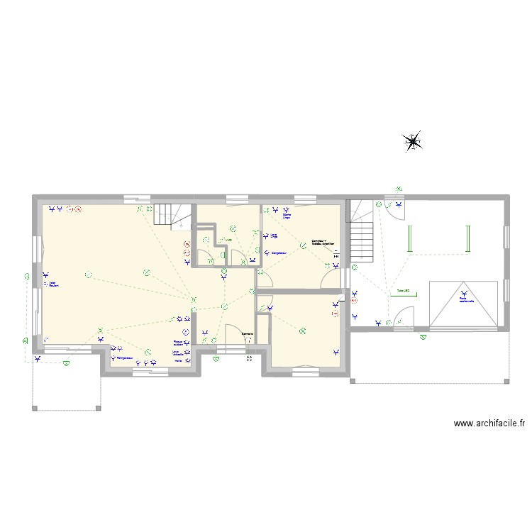 Electricité RdC - Garage. Plan de 5 pièces et 86 m2