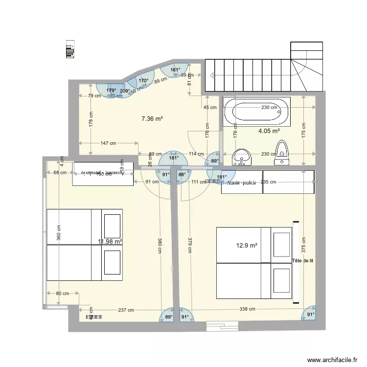 Etage agrandi 2 avec bow window. Plan de 