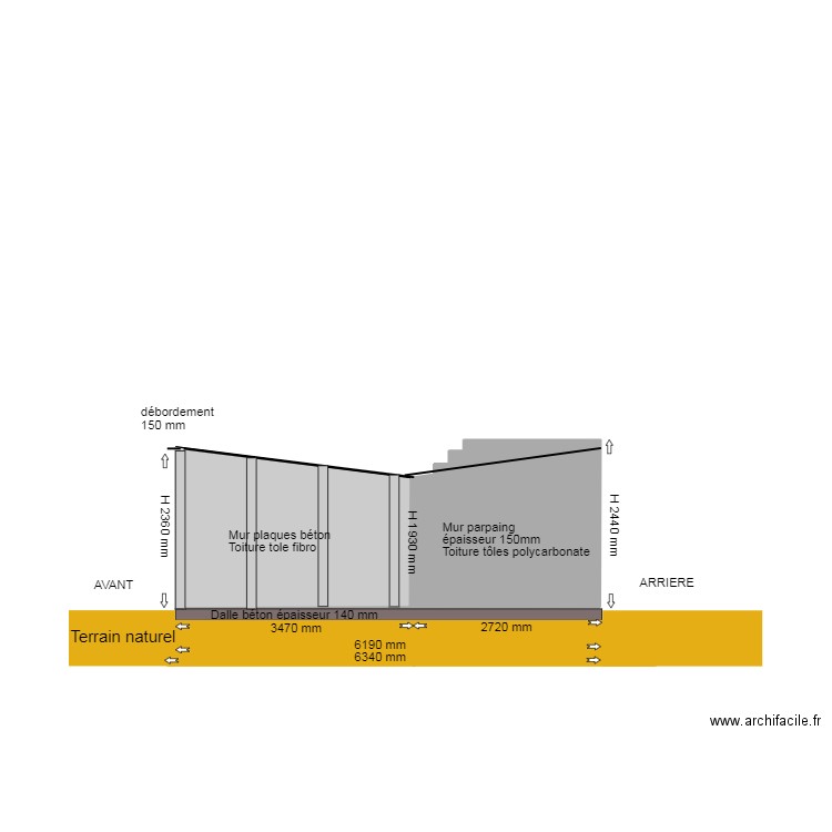DP3 PLAN EN COUPE ETAT ACTUEL. Plan de 0 pièce et 0 m2