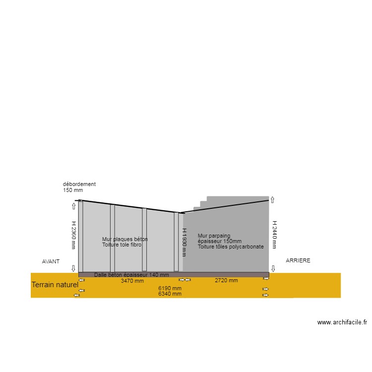 DP3 PLAN EN COUPE ETAT ACTUEL. Plan de 2 pièces et 13 m2