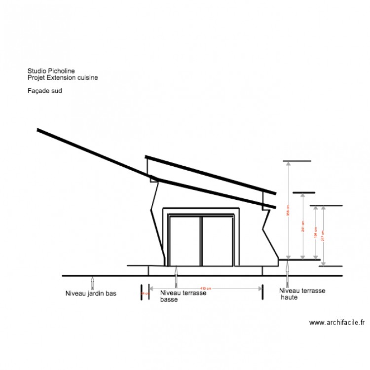 Studio Picholine Projet extension cuisineFaçade Sud . Plan de 0 pièce et 0 m2