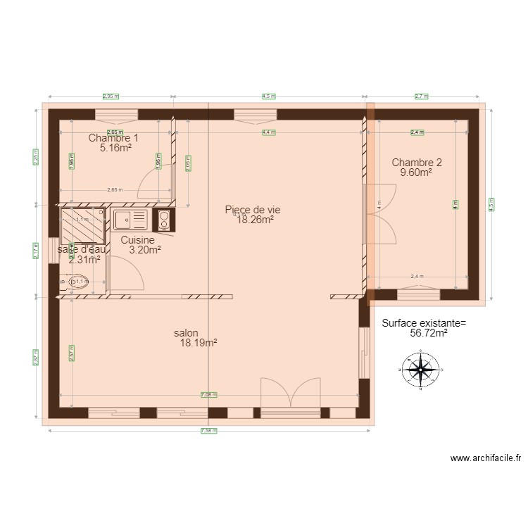 Patrick  chalet48. Plan de 3 pièces et 17 m2