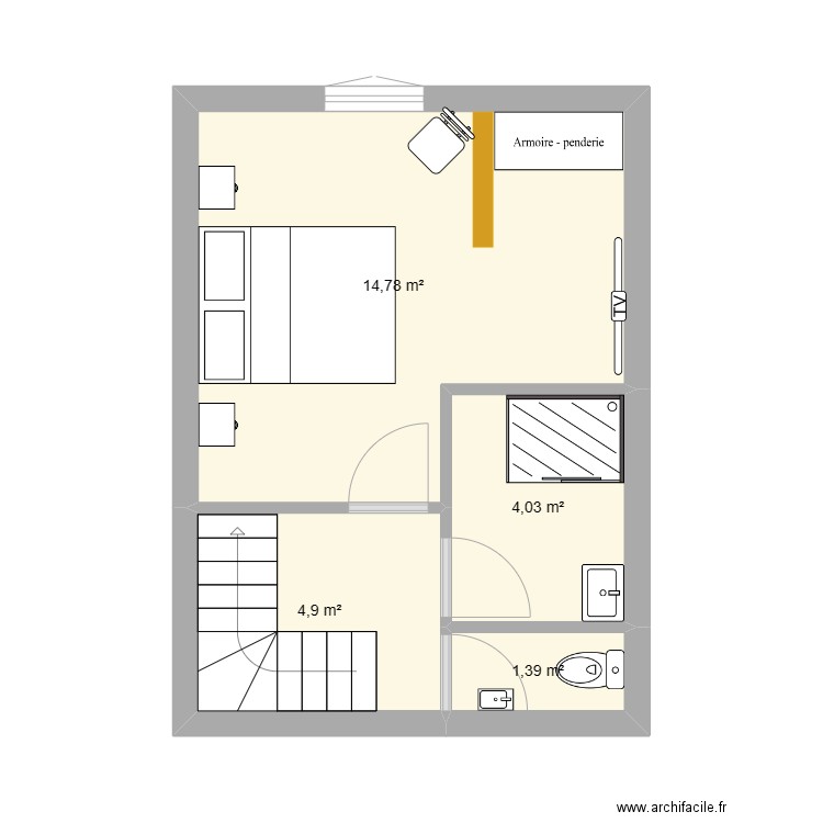 pitou 1er etage aménagé. Plan de 4 pièces et 25 m2