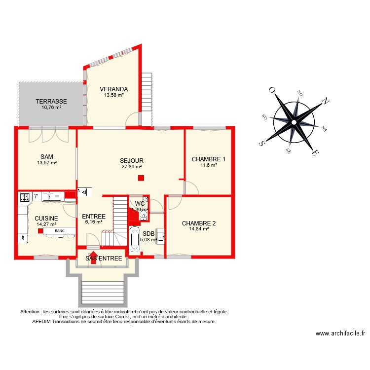 BI 7975 RDC. Plan de 15 pièces et 133 m2