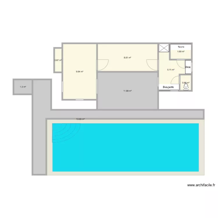 Cabane jardin B&eacute;chet 1 piscine. Plan de 