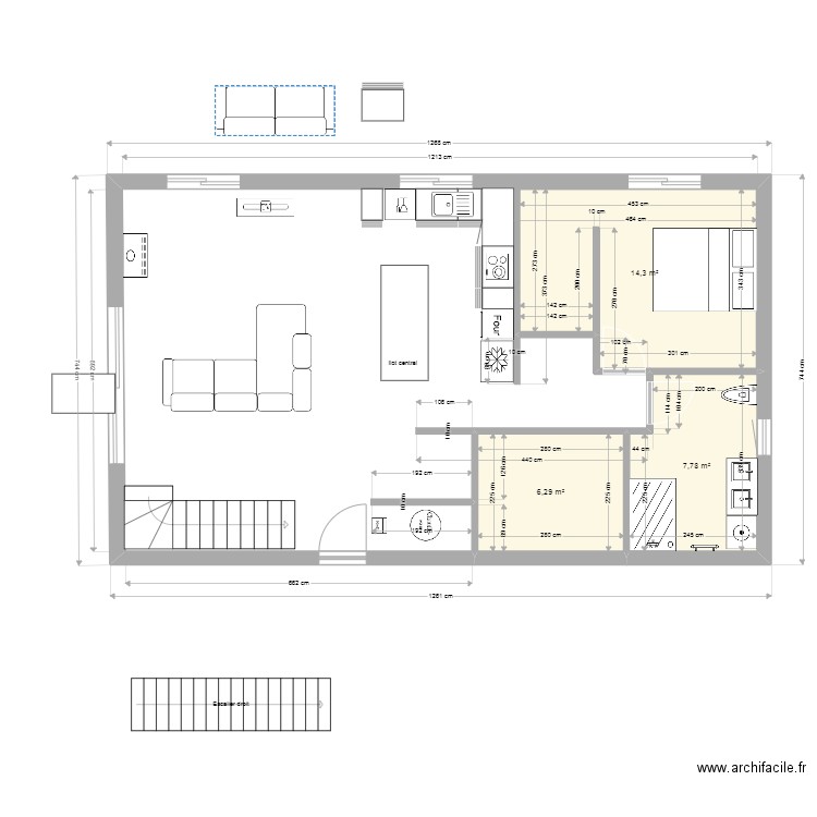 bas modif 3. Plan de 3 pièces et 28 m2