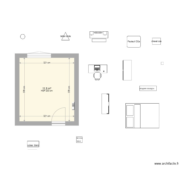 Chambre Manon. Plan de 1 pièce et 12 m2