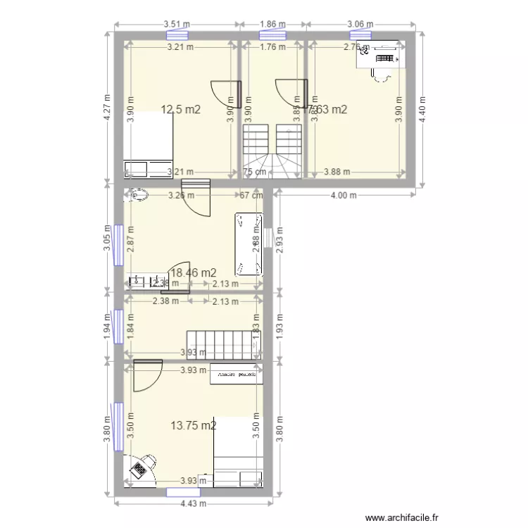 Etage extension la salle. Plan de 