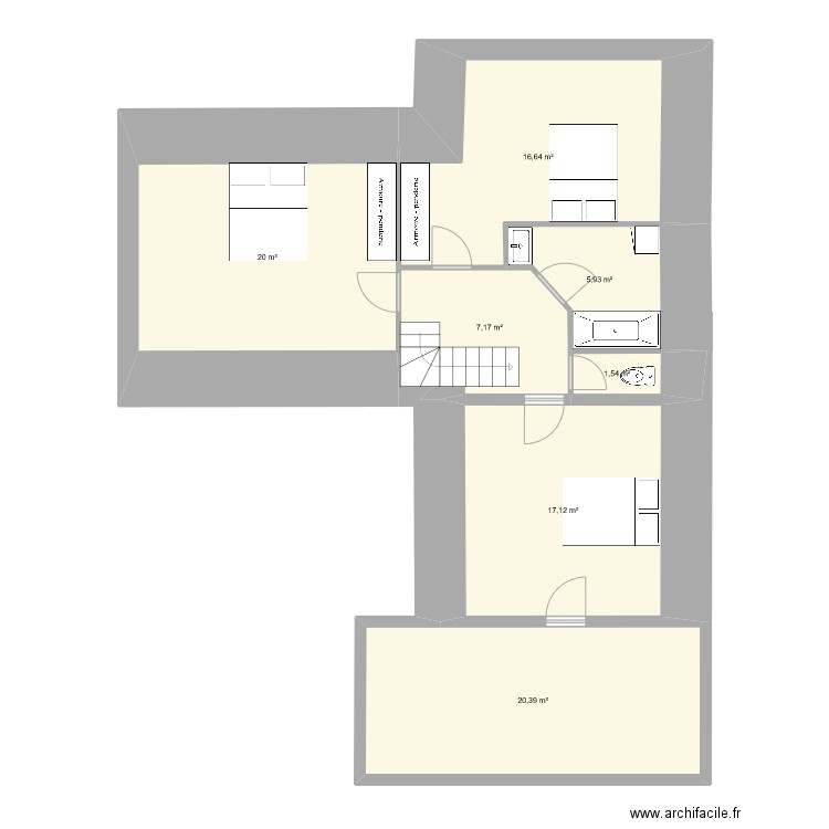 Grange Etage. Plan de 7 pièces et 89 m2