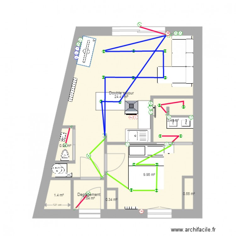 Appart RDC Electricite cablage tracé. Plan de 0 pièce et 0 m2