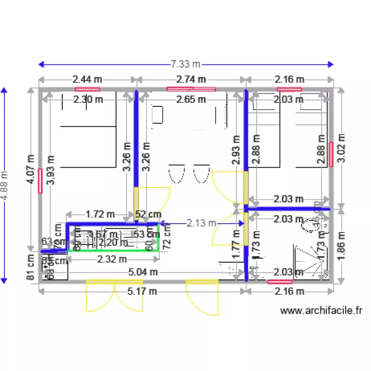 mobil home interieur avec cotes . Plan de 