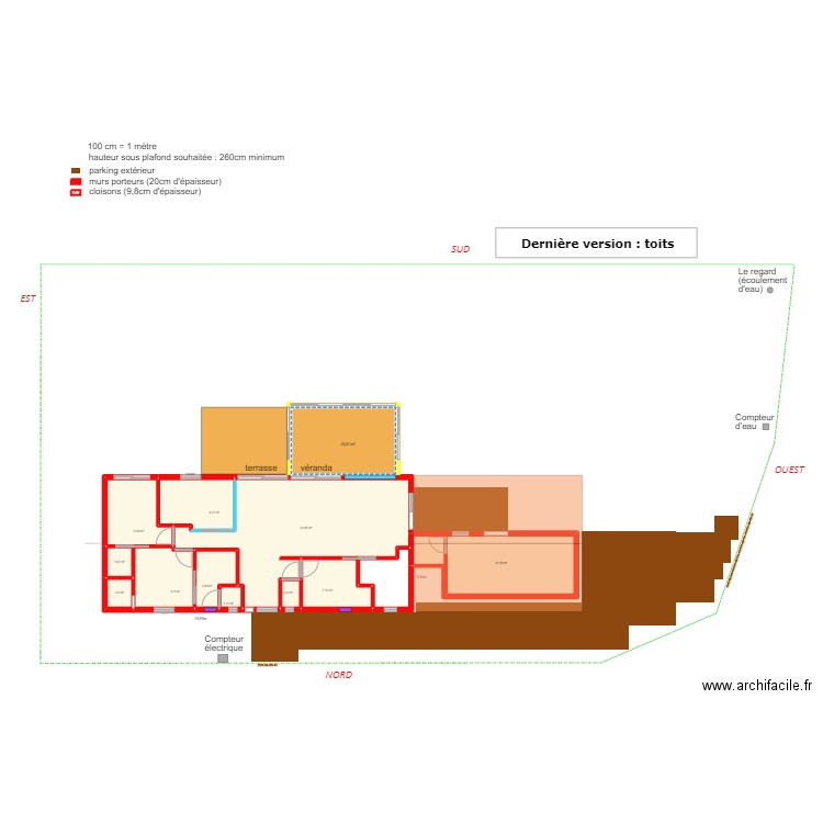 Dernière version : toits. Plan de 11 pièces et 113 m2