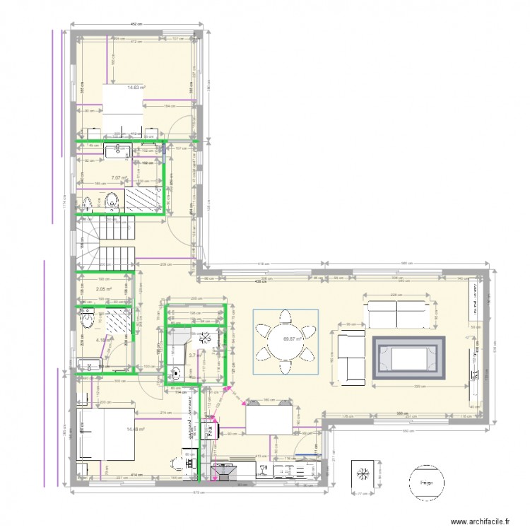 RDC Jacqueline aménagements maison passage frigo. Plan de 0 pièce et 0 m2