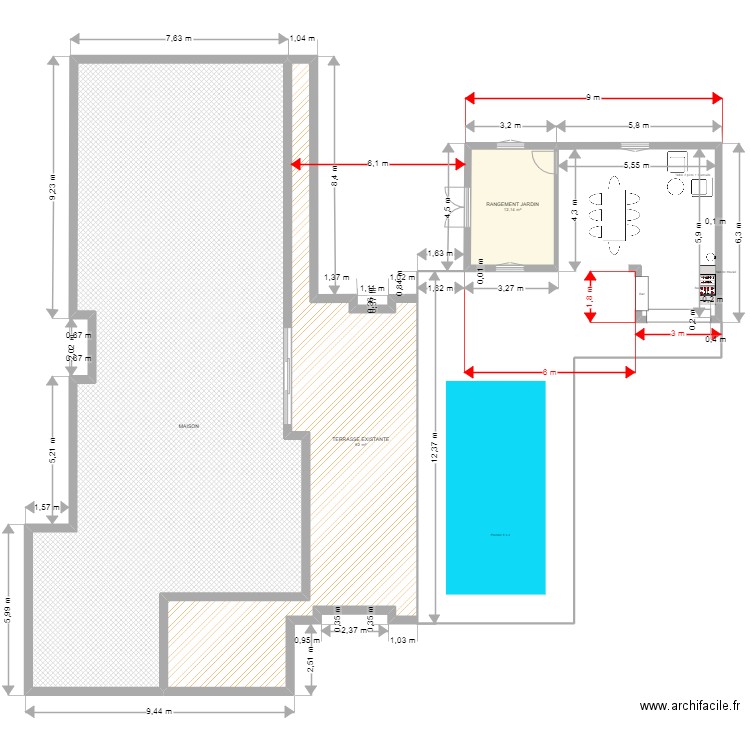 CUISINE ETE. Plan de 3 pièces et 230 m2